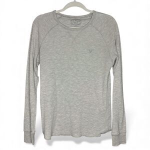 American Eagle Mens Beige Long Sleeve Waffle Thermal Winter Warm Logo Base Layer